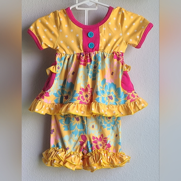 Brylin Marie - Yellow Flower & Polka Dot Short Sleeve Ruffles Set, Sz 0-3M - Picture 1 of 3